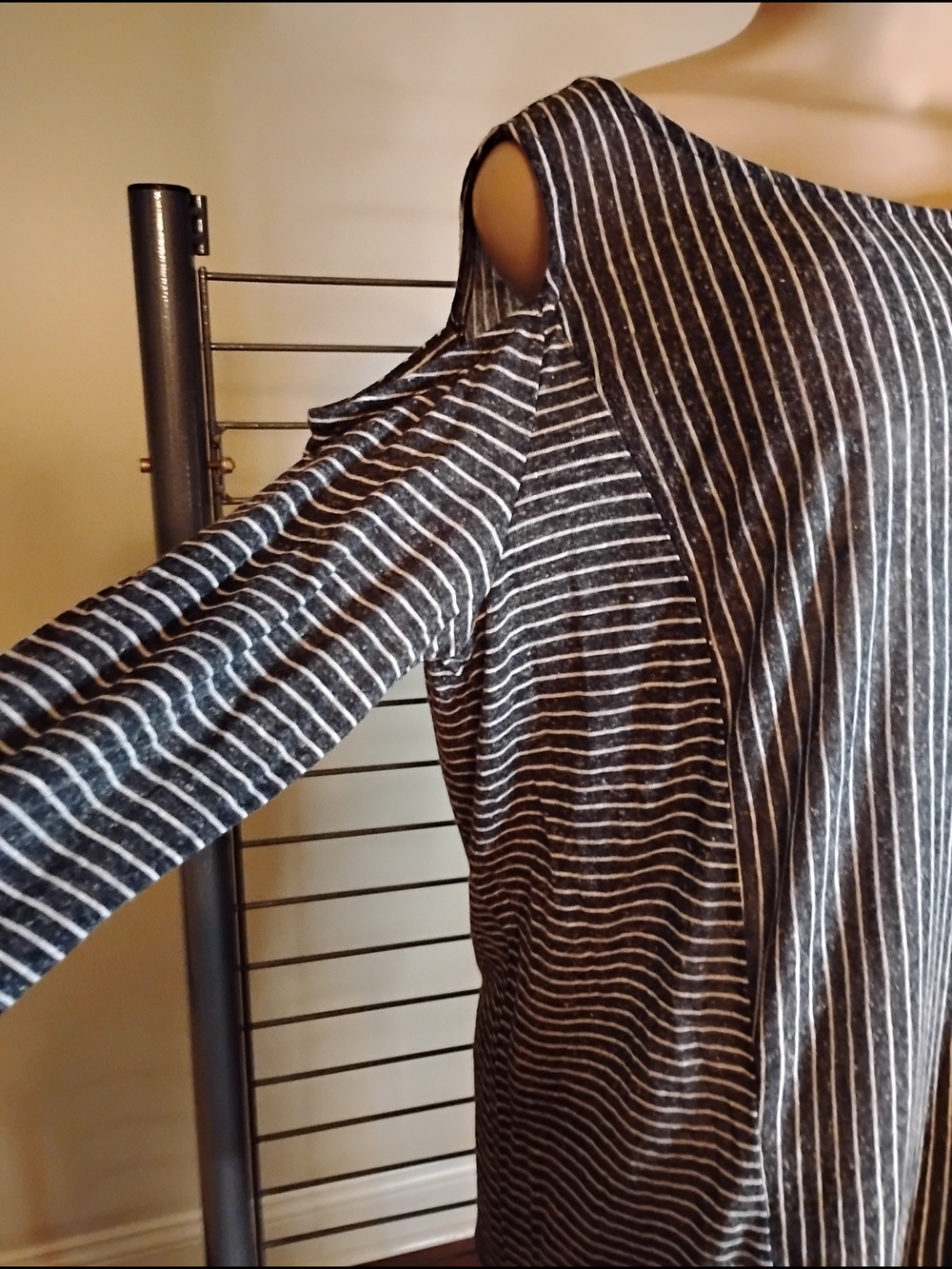 Cato Black with White Pinstripe Cold-Shoulder Top - Picture 4 of 7